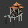 Traditional Asian Pavilion Featuring Two Tiered Red Tile Roof And White Support Pillars