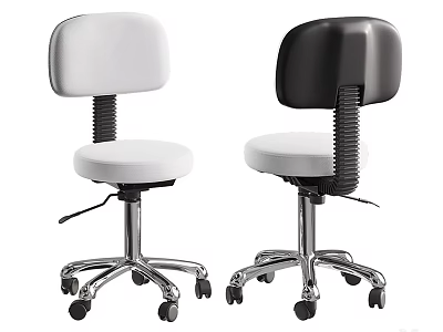Modern White And Black Backrest Swivel Stool With Padded Seat Metal Base And Wheels 3d model