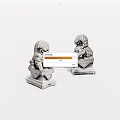Classic Two Traditional Stone Lion Landscape Sculptures With Decorative Bases