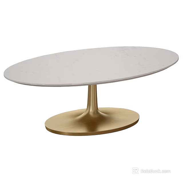 Modern Functional Table With Oval Marble Top And Gold Metal Base Design 3d model