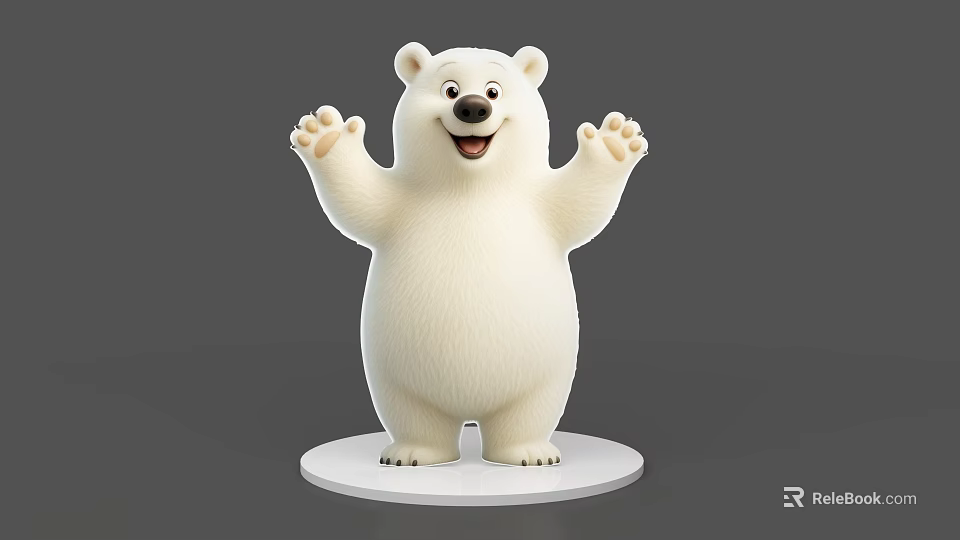 Cute Cartoon Polar Bear 3D Model With Smiling Face And Raised Hands 3d model 