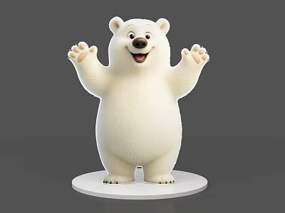 Cute Cartoon Polar Bear 3D Model With Smiling Face And Raised Hands 3d model