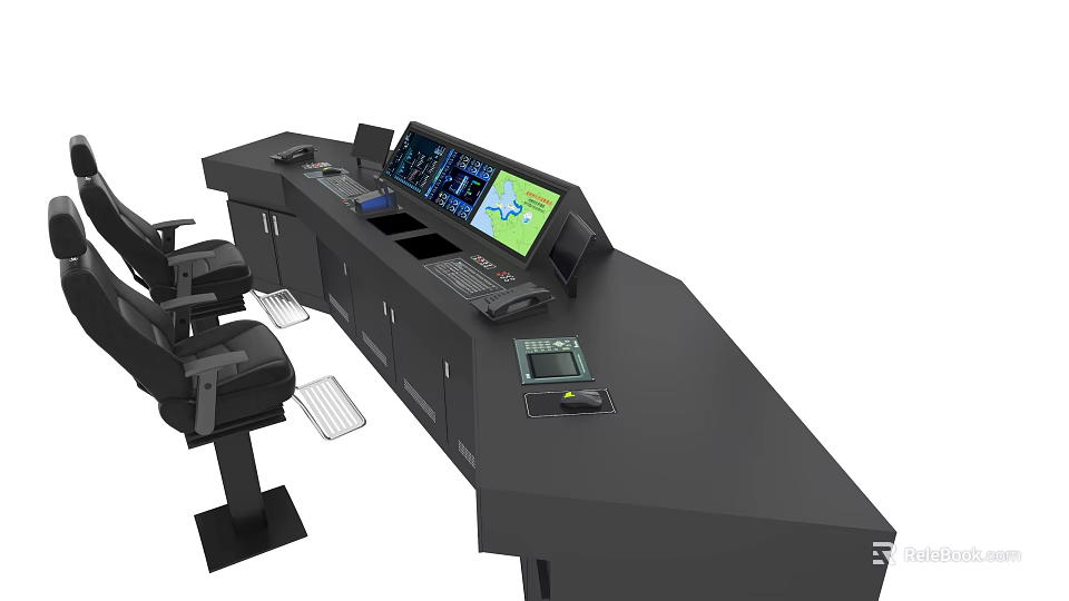 Modern Control Console Interior With Multiple Screens Displaying Map Ergonomic Chair And Panels 3d model 