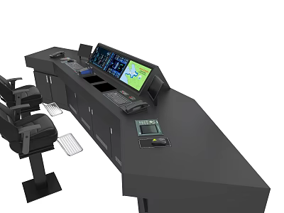Modern Control Console Interior With Multiple Screens Displaying Map Ergonomic Chair And Panels 3d model