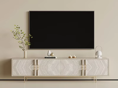 Elegant Light Luxury Beige TV Stand With Exquisite Decorations For Modern Minimalist Living Room Interior 3d model