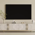 Elegant Light Luxury Beige TV Stand With Exquisite Decorations For Modern Minimalist Living Room Interior