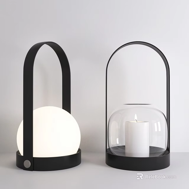 Modern Candle Lamps with Black Frame Transparent Glass Shade White Candle and Spherical Light 3d model 
