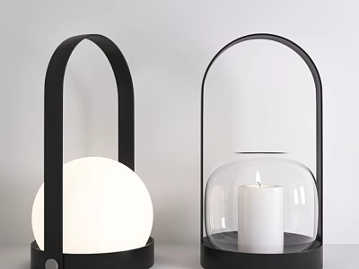 Modern Candle Lamps with Black Frame Transparent Glass Shade White Candle and Spherical Light 3d model