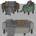 Comfortable Modern Sofa Set With Armchairs Pillows And Soft Blankets 3d model
