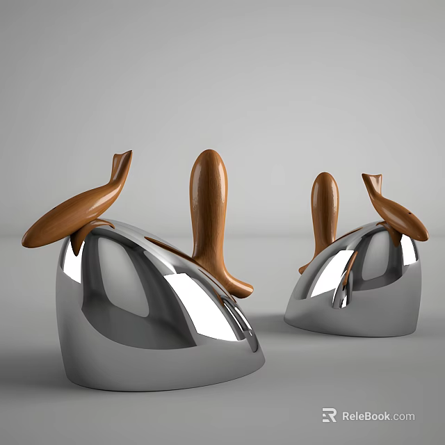 Modern Kitchen Tools With Stainless Steel Bodies And Wooden Handles Curved Design Pair 3d model 