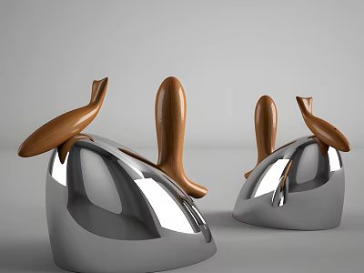 Modern Kitchen Tools With Stainless Steel Bodies And Wooden Handles Curved Design Pair 3d model