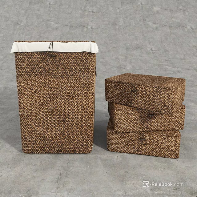 Woven Storage Baskets Set of Three Stackable for Home Shelf Organization 3d model 