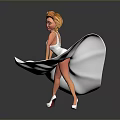 Cute Child in White Flowing Dress with Blonde Hair and High Heels on Gray Background