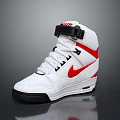 White High Top Sneakers with Red Accents Black Strap Laces and Black Sole Design