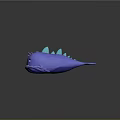 Blue Spiked Creature Character With Big Mouth Sharp Teeth And 3D Cartoon Design