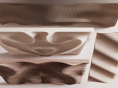 Modern Wooden Ceiling Design With Curved Wavy Patterns And Textured Structures 3d model