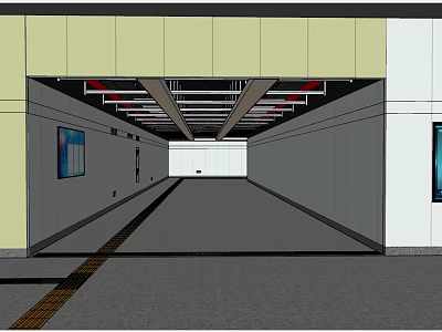 Modern Station Underground Passage With Long Corridor And Wall Billboards 3d model