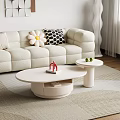 Modern Ivory Sofa And Coffee Table Set With Cloud Design Floral Pillow Polka Dot Cushion