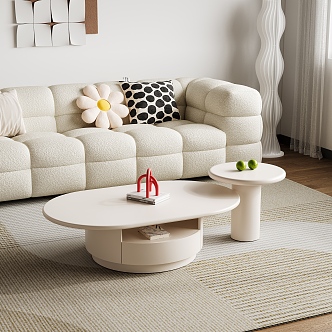 Cream Style Sofa Coffee Table Combination Tatami Sofa Cream Style Coffee Table Living Room 3d model