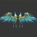 Decorative Household Items With Golden Blue Feather Wings And Symmetric Design