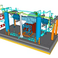 Industrial Equipment 3D Model Featuring Blue Cylindrical Structures Piping Systems And Support Frames