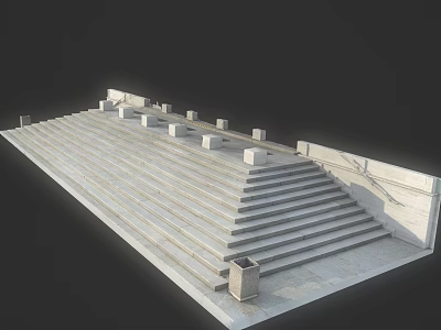 Modern Outdoor Concrete Stairs With Wide Steps Square Structures And Side Railing 3d model