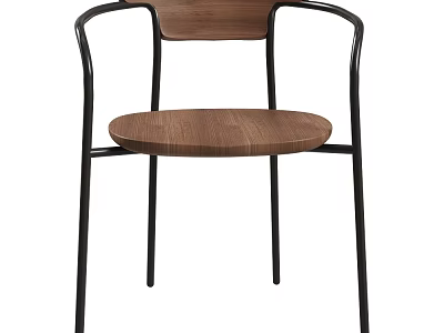 Modern Accent Leisure Chair Featuring Wooden Seat Backrest And Black Metal Frame 3d model
