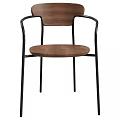 Modern Accent Leisure Chair Featuring Wooden Seat Backrest And Black Metal Frame