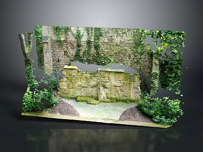 Park Landscape Featuring Ivy Covered Stone Wall Stone Steps Flagstone Path And Lush Greenery 3d model