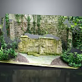 Park Landscape Featuring Ivy Covered Stone Wall Stone Steps Flagstone Path And Lush Greenery