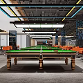 Modern Billiard Room Interior With Pool Tables Orange Sofas And Lighting 3d model
