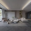 Modern Living Room Interior With Sectional Sofa Coffee Table Rug Floor Lamp And Display Cabinet
