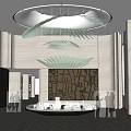 Modern Sales Office Lobby With Unique Glass Chandelier Artistic Decor And Large Windows