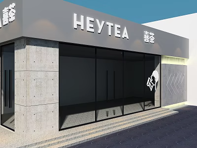HEYTEA Modern Milk Tea Shop With Glass Facade And Concrete Walls 3d model