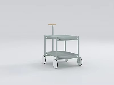 Light Green Modern Bedside Table With Two Tiers Wheels And Wooden Handle 3d model