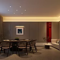 Modern Private Room Interior Design With Dining Table Sofa And Decorative Artwork 3d model