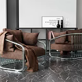 Elegant Modern Single Sofa With Metal Frame Brown Fabric And Draped Blanket