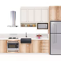 Modern Kitchen Cabinets In Wooden And White With Stainless Steel Appliances Countertop And Sink