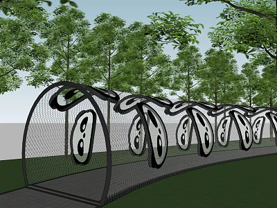 Modern Pergola With Black Structure White Decorative Elements And Pathway In Green Garden 3d model