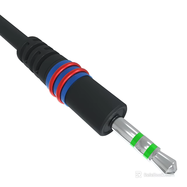 High Quality Black Cable Featuring Red Blue Rings And Silver Plug With Green Ring 3d model 