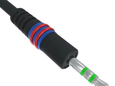 High Quality Black Cable Featuring Red Blue Rings And Silver Plug With Green Ring 3d model