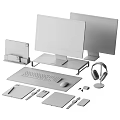 Modern Home Office Electronic Devices Setup With Monitors Tablet Headphones And Accessories
