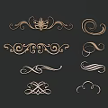 Decorative Golden Carved Patterns With Curved Designs On Black Background 3d model
