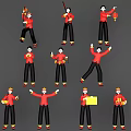 Group of People Wearing Red Outfits Performing Various Actions with Lanterns and Gold Ingots