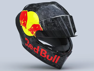 Red Bull Helmet With Black Carbon Fiber Texture And Red Yellow Logo Design 3d model