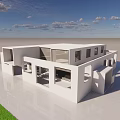 Modern White Villa With Open Design Large Windows And Green Lawn Under Blue Sky