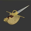 Traditional Decorative Sword With Wooden Handle Golden Hilt And Silver Blade