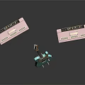 Light Blue Electric Guitar With Two Pink Amplifiers On Dark Reflective Background