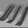 Modern Commercial Escalators With Silver Metal Frames Black Steps And Transparent Handrails