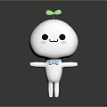 Cute White Cartoon Character With Green Seedling On Head And Blue Bow Tie Smiling